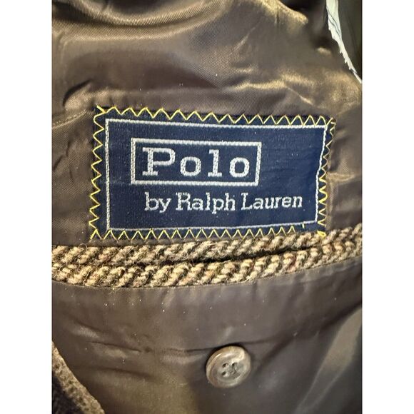 Vintage POLO Ralph Lauren Men’s Tweed Wool Jacket Suede Patch Throat Latch 42 44 - Picture 3 of 16